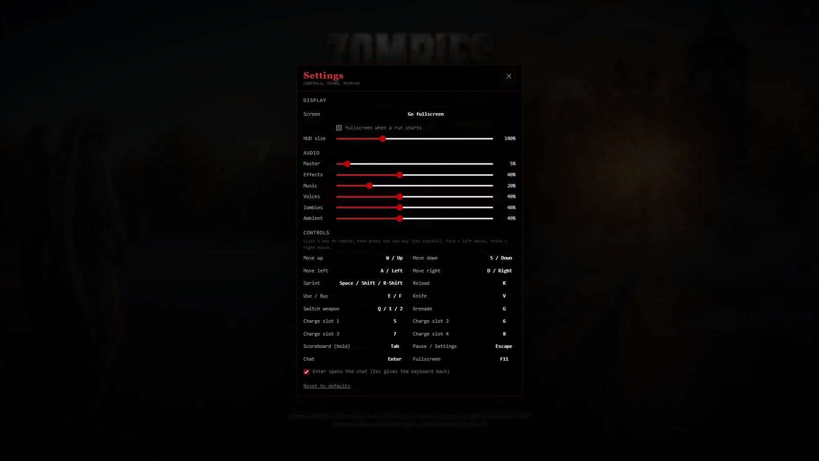 The settings panel
